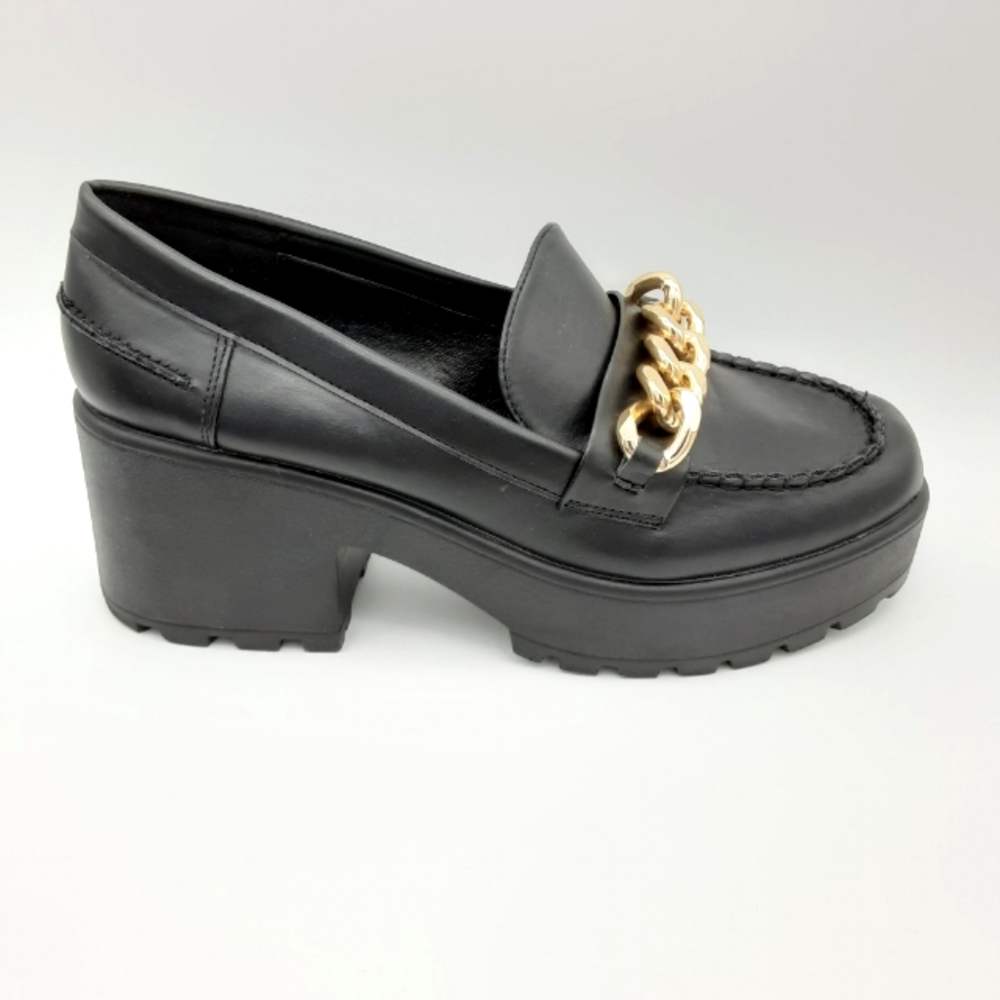 Nasty Gal Black Platform Loafers with Gold Chain Accent